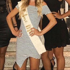 Black and white mini strapless dress